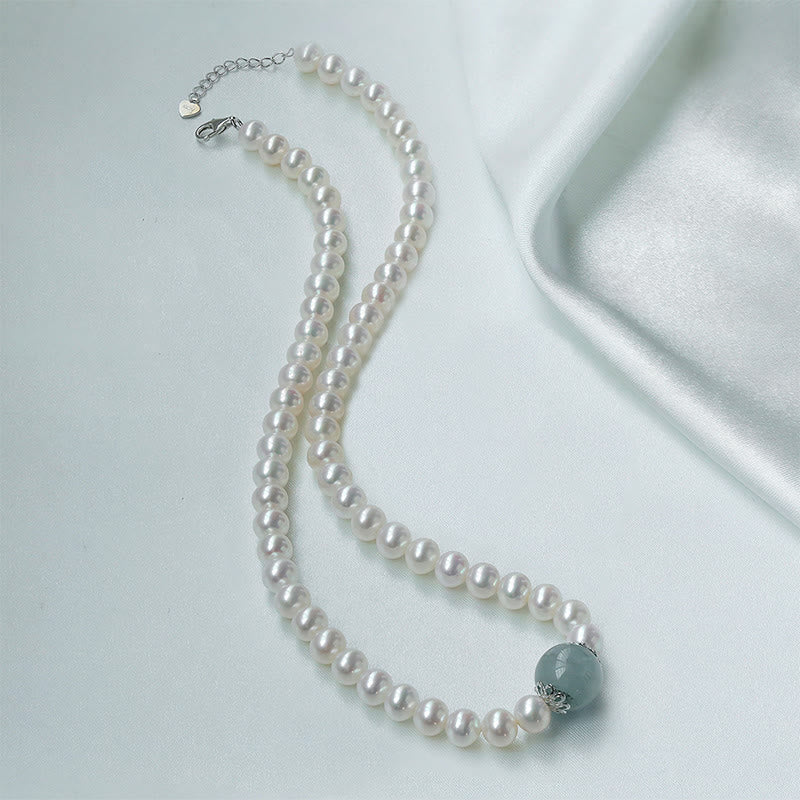 KarmaRipple's 925 Sterling Silver Authentic Pearl Hetian Jade Aquamarine Wisdom Sincerity Pendant Necklace Bracelet p18
