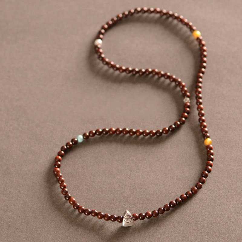 KarmaRipple's 925 Sterling Silver Indian Small Leaf Red Sandalwood Fu Character Protection Triple Wrap Bracelet p12