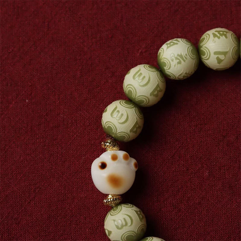 KarmaRipple's Green Bodhi Seed Cat Paw Om Mani Padme Hum Engraved Wisdom Bracelet p4