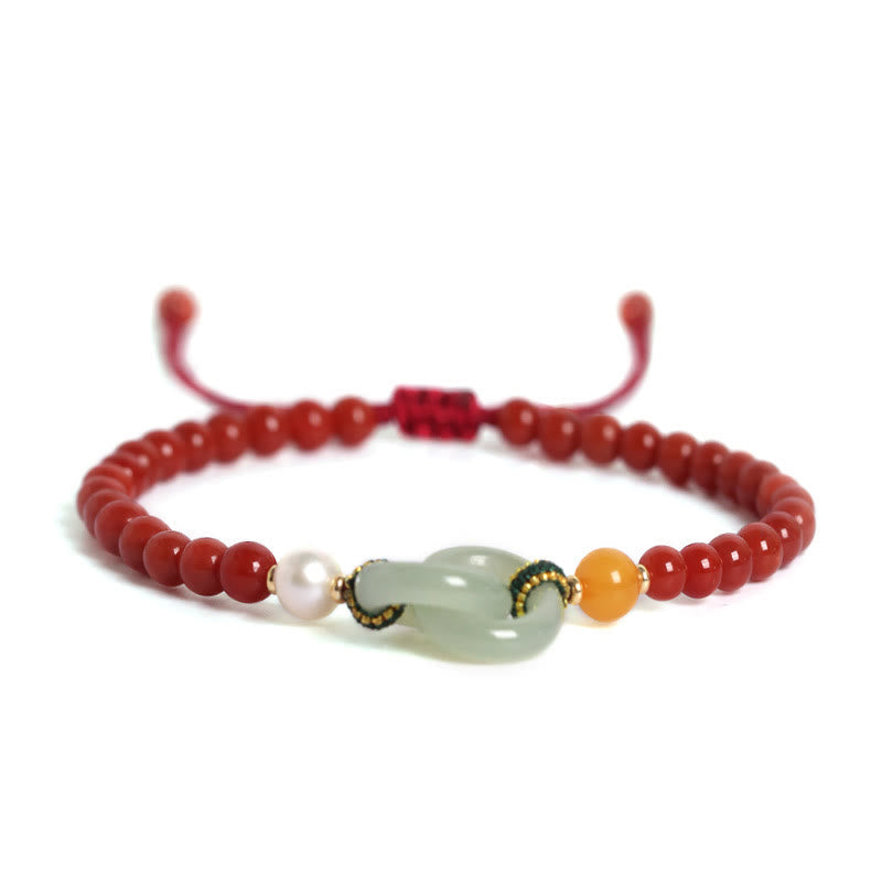 KarmaRipple's Authentic Red Agate Hetian Jade Double Peace Buckle Confidence Bracelet p13