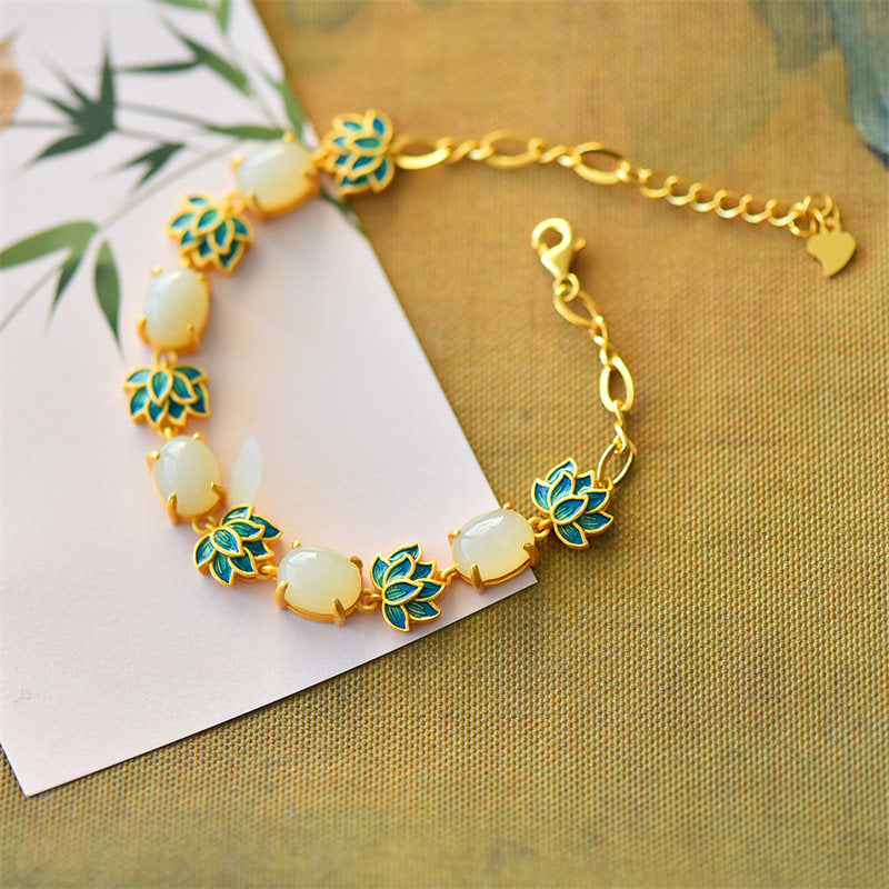 KarmaRipple's Ivory Jade Cyan Jade Lotus Protection Bracelet p5