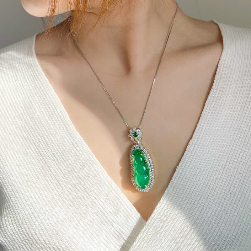 KarmaRipple's Fortune Bean Cyan Jade Fortune Pendant Necklace p2