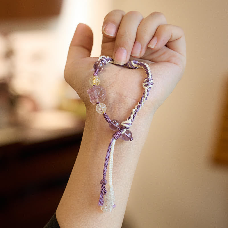 KarmaRipple's Authentic Fluorite Amethyst Silver Sheen Obsidian Tiger's Eye Protection Rope Bracelet p5