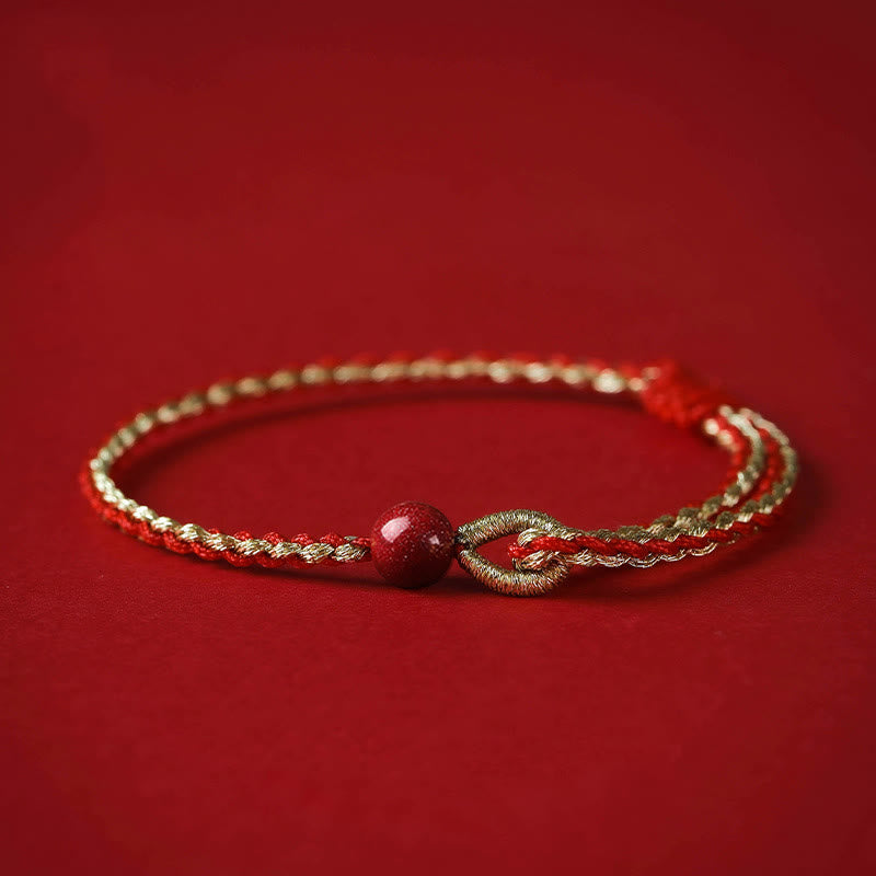 KarmaRipple's Handmade 925 Sterling Silver Lotus Cinnabar Gold Bead Blessing Braid Bracelet p23