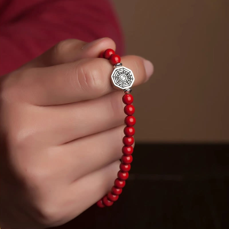 KarmaRipple's 925 Sterling Silver Yin Yang Bagua Symbol Cinnabar String Concentration Bracelet p21