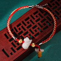 KarmaRipple's Chinese Zodiac Jade Prosperity Red String Bracelet Anklet