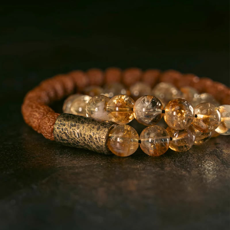 KarmaRipple's Authentic Citrine Gemstone Rudraksha Bodhi Seed Brass Bead Prosperity Double Wrap Bracelet p8