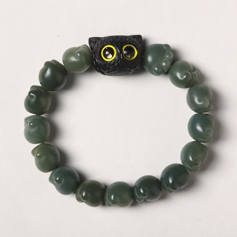 KarmaRipple's Authentic Bodhi Seed Lovely Paw Ebony Wood Fortunate Cat Wisdom Bracelet p22