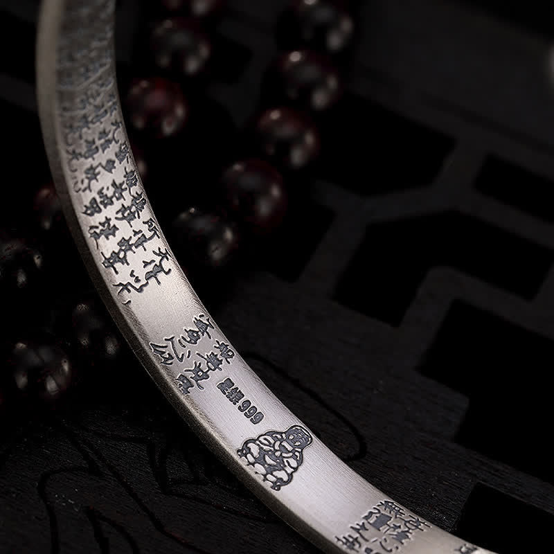 KarmaRipple's 999 Sterling Silver Six True Words Heart Sutra Protection Bracelet Bangle p10