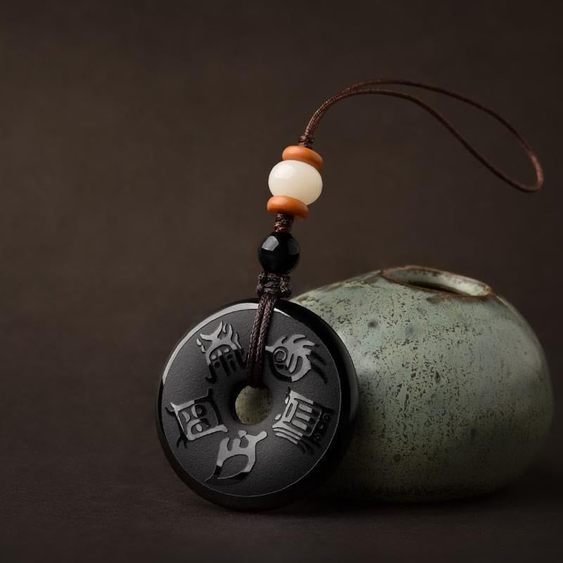 KarmaRipple's Black Obsidian Taoism Five Sacred Mountains Carved Strength Peace Buckle Pendant Necklace Key Chain Phone Hanging Decoration p3