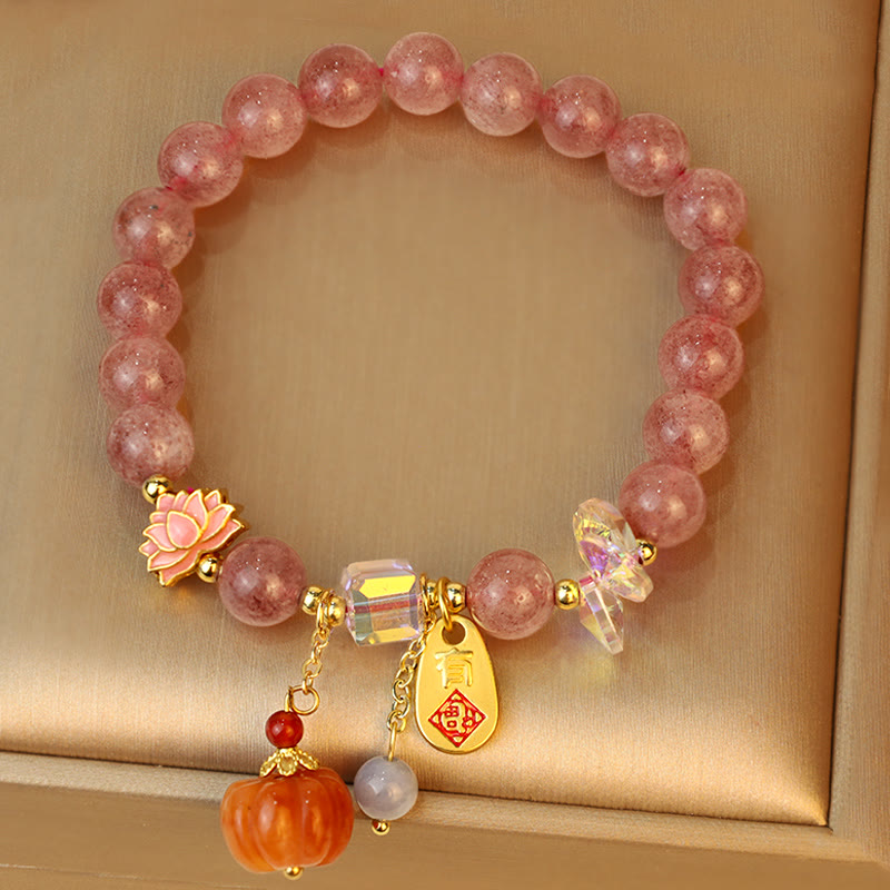 KarmaRipple's Authentic Strawberry Quartz Fu Character Pumpkin Talisman Positive Bracelet p7