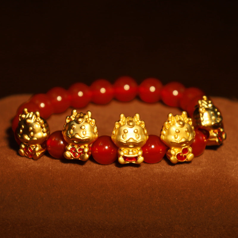 KarmaRipple's Year of the Dragon Authentic Red Agate Bronze Coin Fu Character Protection Bracelet p4