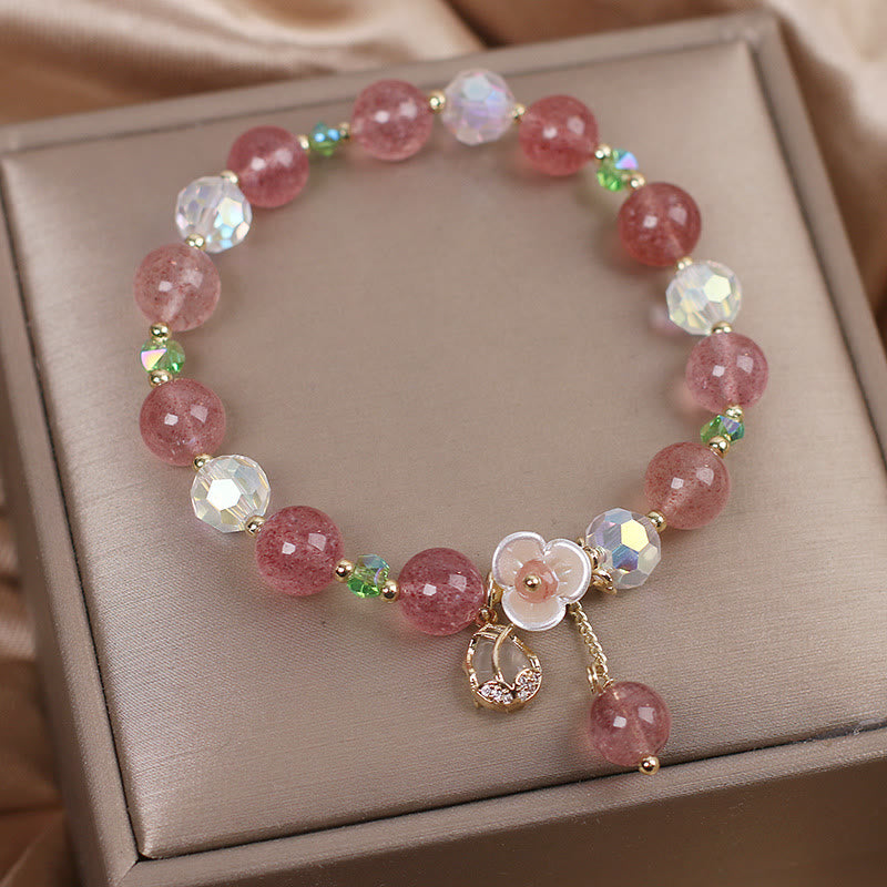 KarmaRipple's Strawberry Quartz Rutilated Quartz Fluorite Flower Balancing Bracelet p7