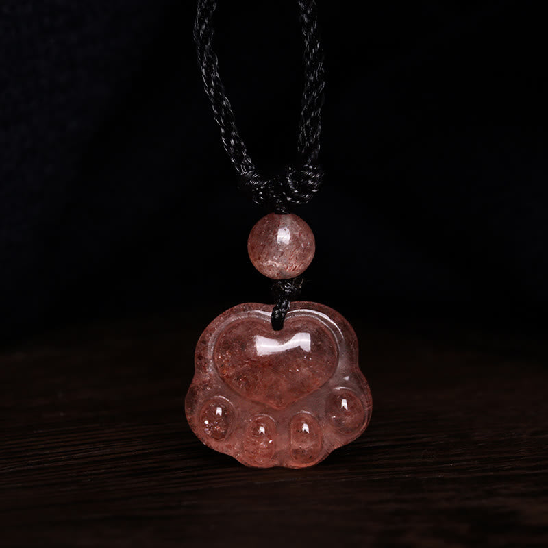 KarmaRipple's Strawberry Quartz Lovely Cat Paw Claw Balancing Pendant Necklace p7