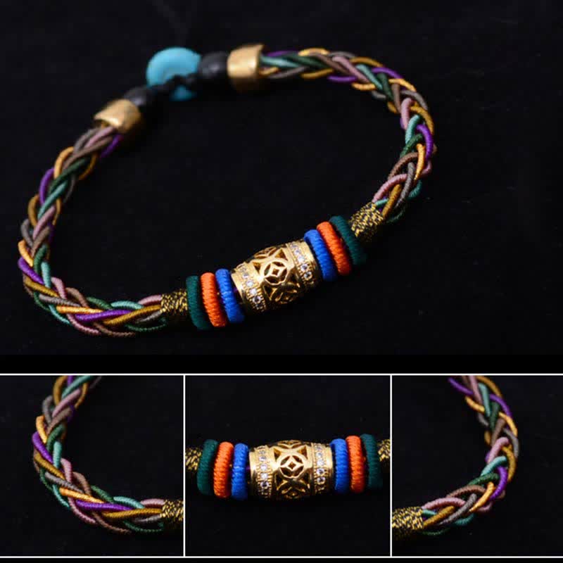 KarmaRipple's Tibetan Handmade Eight Thread Weave Bronze Coin Fortune Weave String Bracelet p7