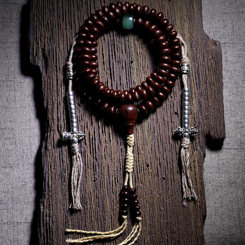 KarmaRipple's Authentic Tibet 108 Mala Beadwork Purple Bodhi Seed Three-eyed Dzi Bead Bronze Dorje Balance Bracelet p31