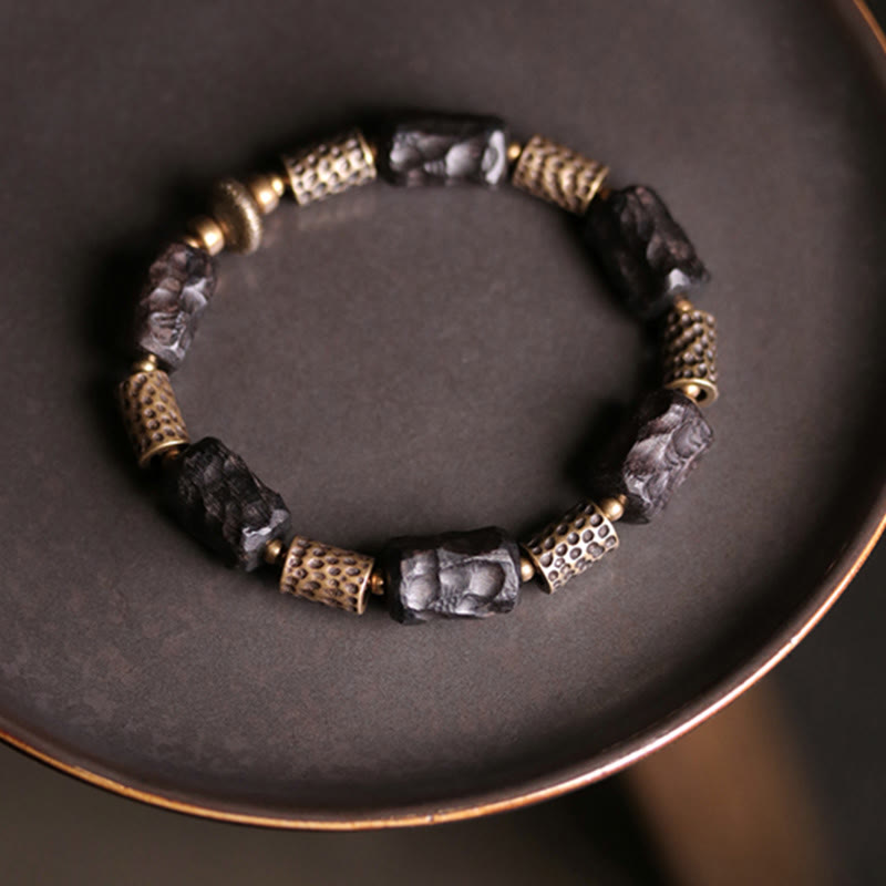 KarmaRipple's Tibetan Ebony Wood Bronze Calm Peace Bracelet p11