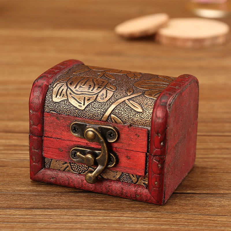 KarmaRipple's Retro Small Wood Jewelry Box Lotus Golden Grape Bronze Coin Daffodil Grass Flower Jewelry Storage Box p1