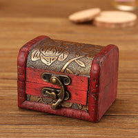 KarmaRipple's Retro Small Wood Jewelry Box Lotus Golden Grape Bronze Coin Daffodil Grass Flower Jewelry Storage Box