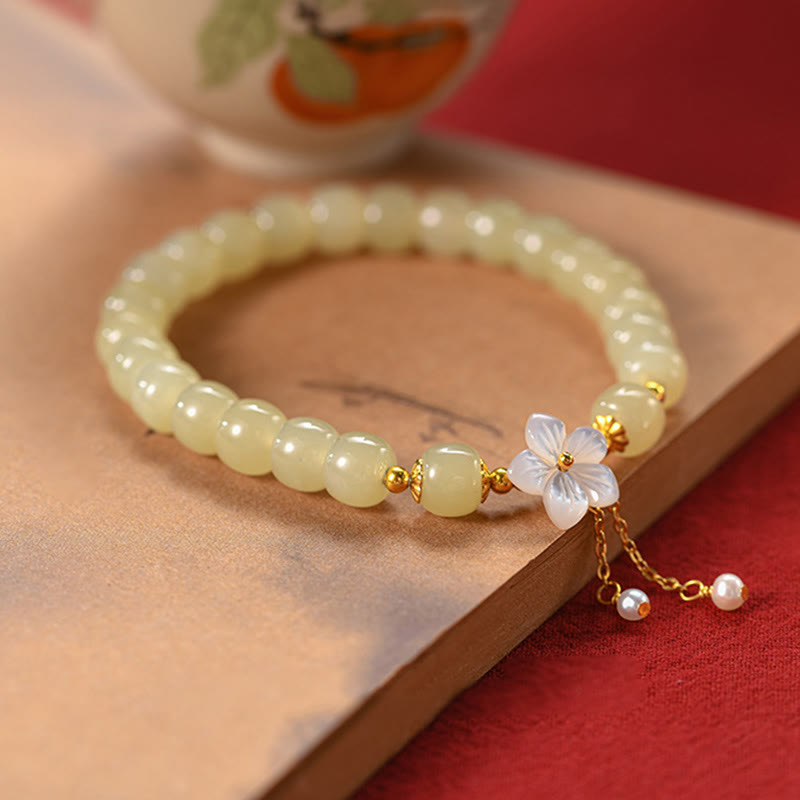KarmaRipple's 925 Sterling Silver Authentic Hetian Jade Fortune Flower Bracelet p8