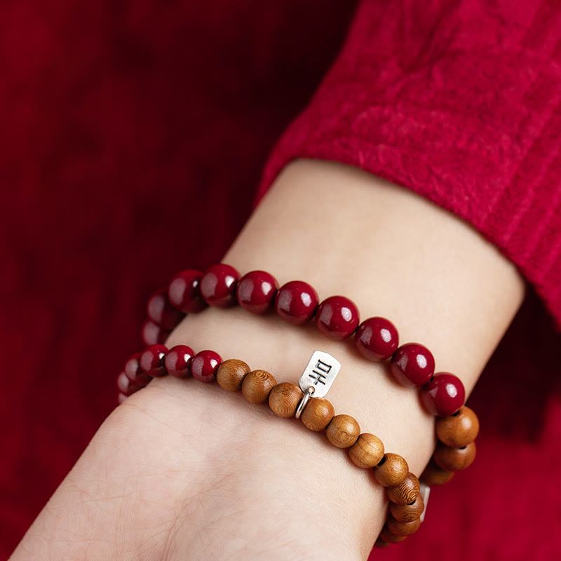 KarmaRipple's 925 Sterling Silver Peach Wood Cinnabar Ward Off Evil Spirits Bracelet p4