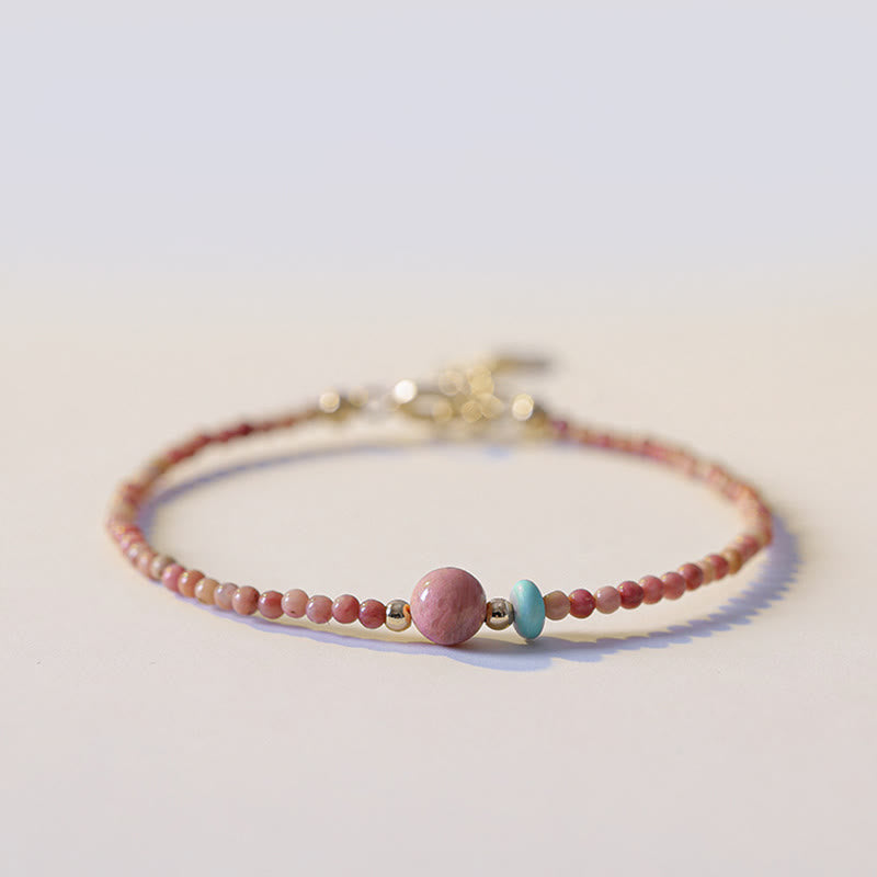KarmaRipple's 14K Gold Plated Authentic Rhodonite Loving Energy Chain Bracelet p1
