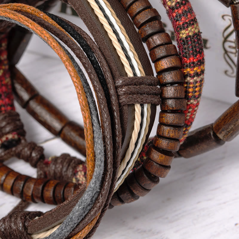 KarmaRipple's Wrap Hemp Cords Wood Beadwork Leather Bracelet p3