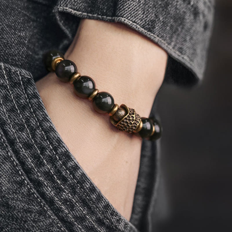 KarmaRipple's Rainbow Obsidian Bronze Love Balancing Bracelet p6