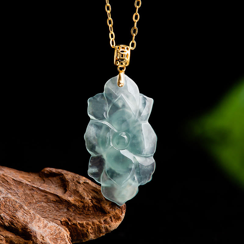 KarmaRipple's 18K Gold Authentic Jade Lotus Pattern Prosperity Pendant Necklace p5