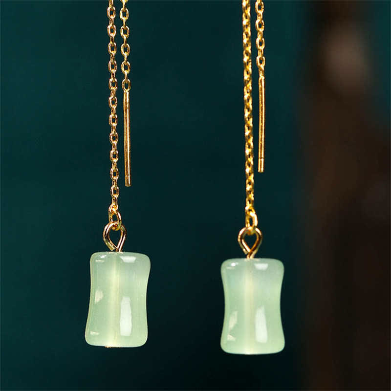 KarmaRipple's Jade Bamboo Pattern Fortune Drop Earrings p4