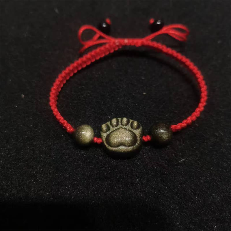 KarmaRipple's Authentic Silver Sheen Obsidian Gold Sheen Obsidian Cute Cat Paw Claw Protection Rope Bracelet p3