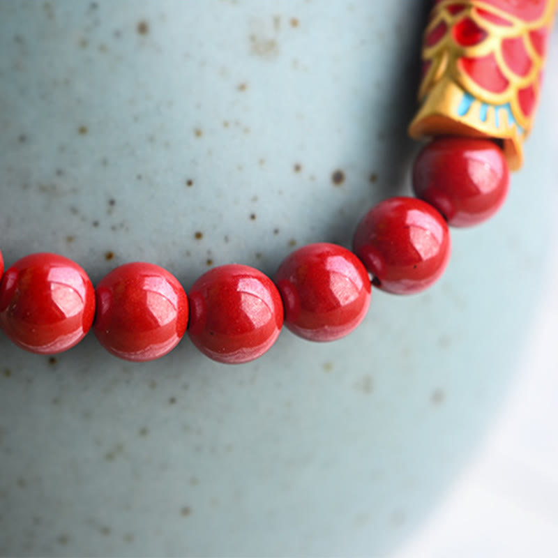 KarmaRipple's Authentic Strawberry Quartz Cinnabar Fortunate Koi Fish Balancing Bracelet p8