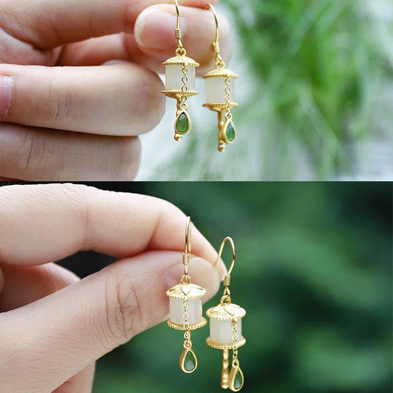 KarmaRipple's 925 Sterling Silver Jade Prayer Wheel Fortune Drop Earrings p10