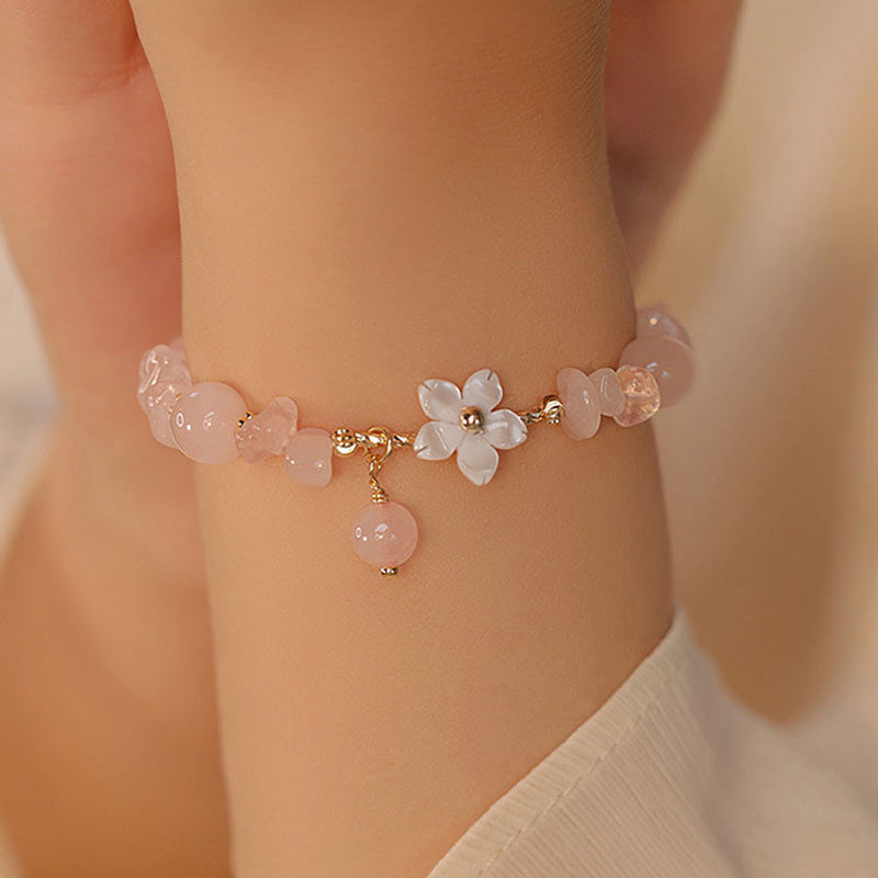 KarmaRipple's 14k Gold Plated Authentic Pink Gemstone Flower Love Bracelet p5