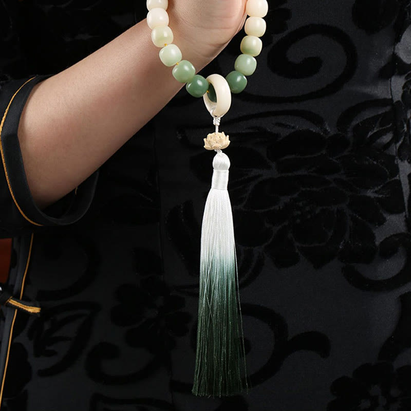 KarmaRipple's Authentic Gradient Bodhi Seed Fortune Money Bag Lotus Wisdom Tassel Wrist Mala p16
