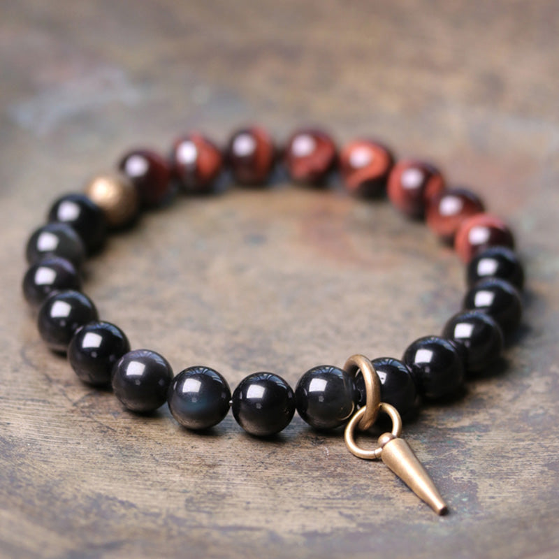 KarmaRipple's Black Obsidian Sodalite Gemstone Bronze Strength Pair Bracelet p41