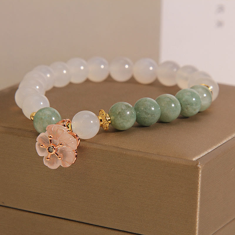 KarmaRipple's Ivory Agate Jade Flower Talisman Fortune Protection Bracelet p3
