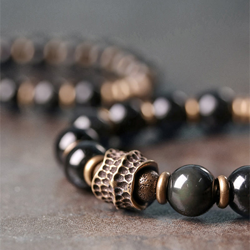 KarmaRipple's Rainbow Obsidian Bronze Love Balancing Bracelet p3