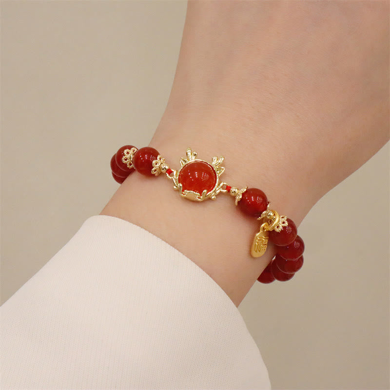 KarmaRipple's Year of the Dragon Red Agate Jade Peace Buckle Fu Character Success Bracelet ( p12