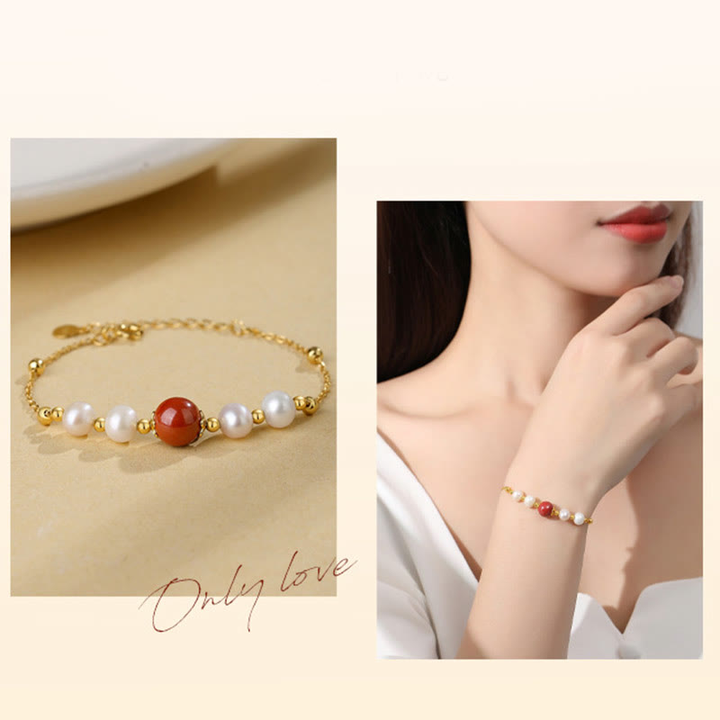 KarmaRipple's 925 Sterling Silver Pearl Cinnabar Balancing Bead Chain Bracelet p9