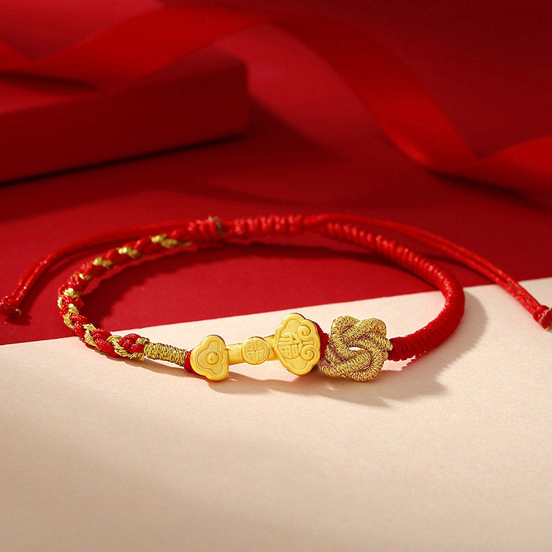 KarmaRipple's 999 Sterling Silver Ruyi Handle Fu Character Fortune Fortune Rope Bracelet p1