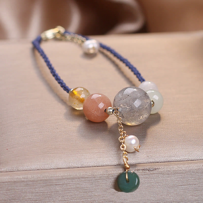 KarmaRipple's Moonstone Sunstone Beadwork Peace Buckle Talisman Balancing Bracelet p20