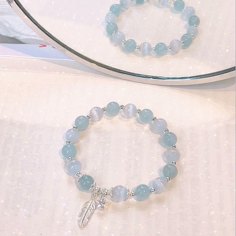KarmaRipple's 925 Sterling Silver Aquamarine Cat's Eye Balancing Feather Star Talisman Bracelet p7