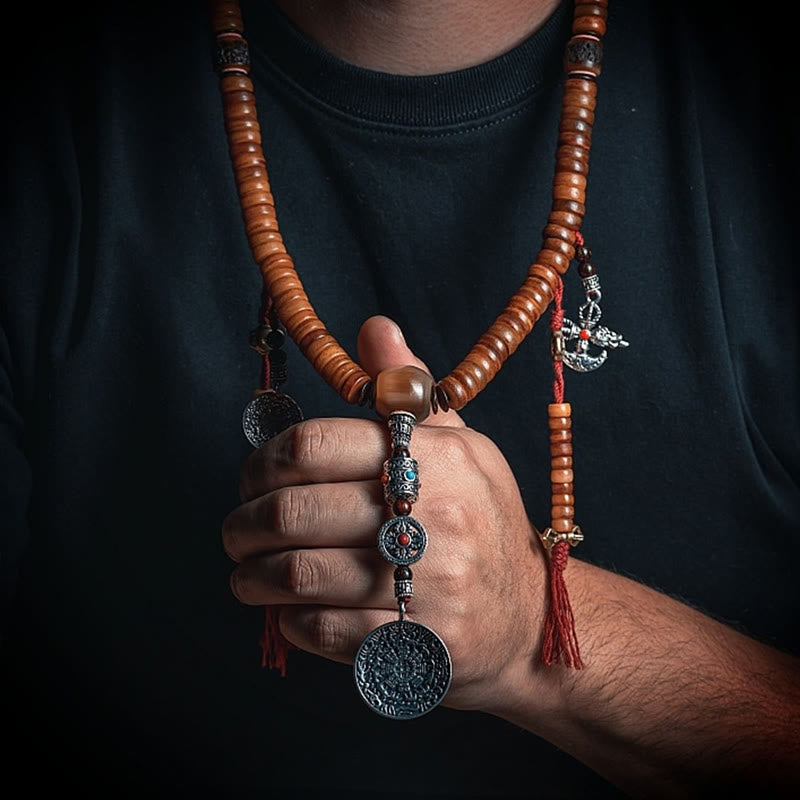 KarmaRipple's Tibetan 108 Mala Beadwork Yak Bone Dzi Bead Nine Palaces Eight Diagrams Talisman Strength Bracelet p16