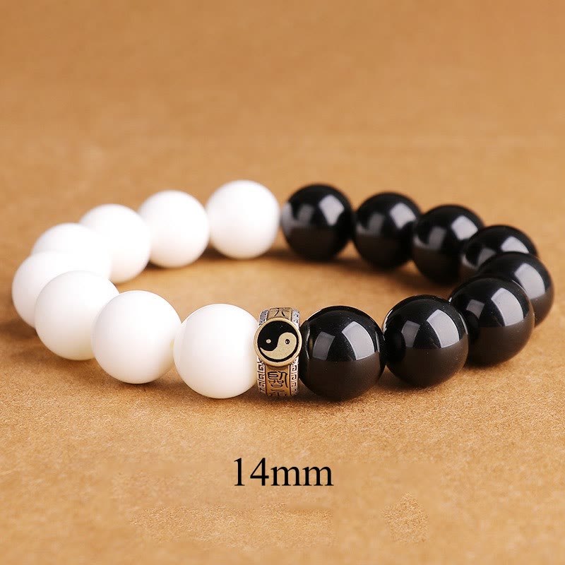 KarmaRipple's 925 Sterling Silver Black Obsidian Ivory Shell Yin Yang Strength Bracelet p22