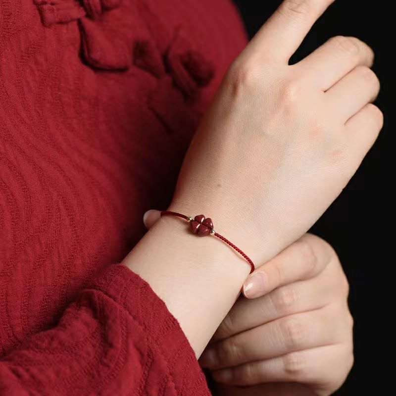 KarmaRipple's Authentic Cinnabar Four Leaf Clover Blessing Red String Bracelet Anklet p3