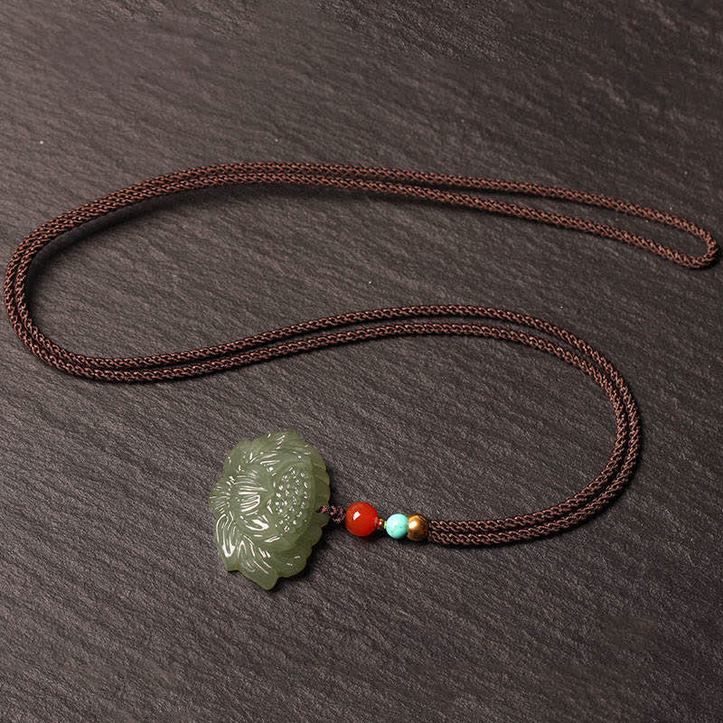KarmaRipple's Hetian Cyan Jade Lotus Flower Success Pendant Necklace p4