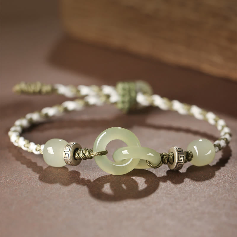 KarmaRipple's Authentic Hetian Jade Peace Buckle Fortune Woven Bracelet p2