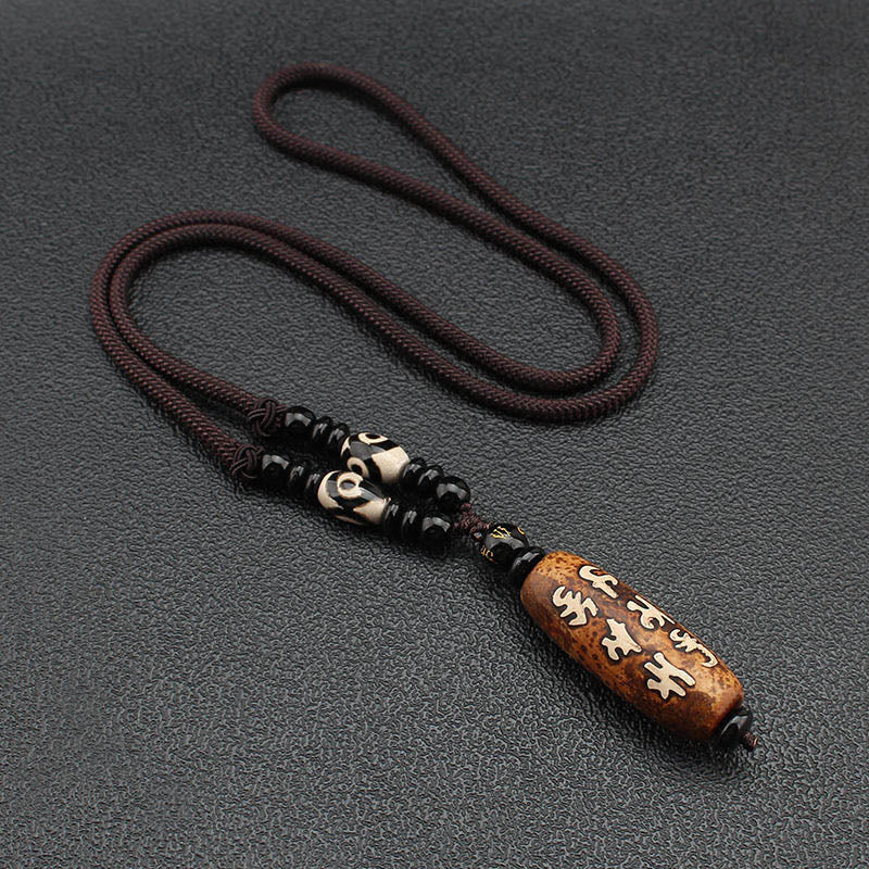 KarmaRipple's Tibet Om Mani Padme Hum Dzi Bead Avalokitesvara Pattern Wealth Pendant Necklace p12
