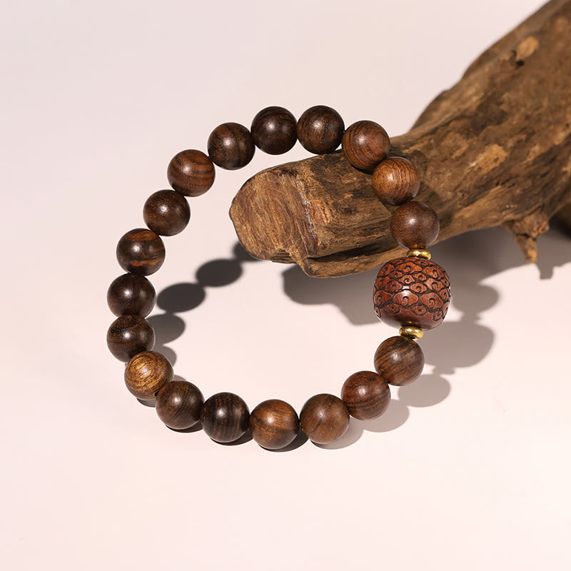 KarmaRipple's Rosewood Auspicious Clouds Totem Fu Character Bamboo Pattern Warmth Bracelet p7
